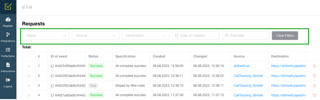 Filter in the Register of Leadbox